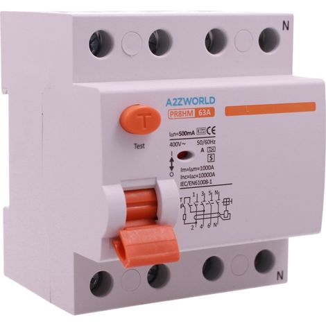 RCCB Interruttore Differenziale Selettivo Tipo S 0.5A Classe A 3P+N 4M 10000A 500mA Ritardo 500ms AC 400V IP20 IEC61008-1 PR8HM, Corrente Disponibili 63A 100A (63A)