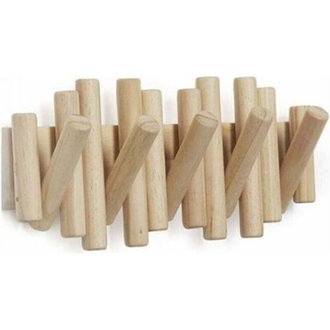 Wall-Mounted Coat Rack with 5 Hooks, in Natural Wood, 37.1x16.5x4.4 cm TRIMEC (1/5)