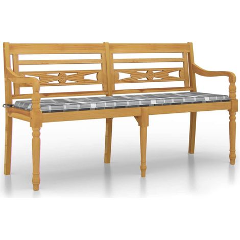 Maison Exclusive - Batavia-Bank mit Kissen Grau Karomuster 150 cm (1/5)