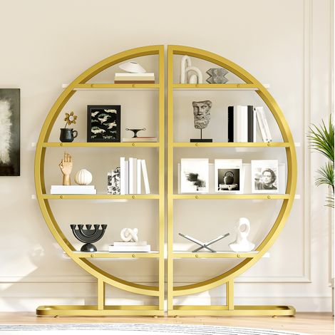 MEUBLIV Étagère bibliothèque 120x30x130 cm doré – modulable 2 pièces, 4 niveaux (1/5)