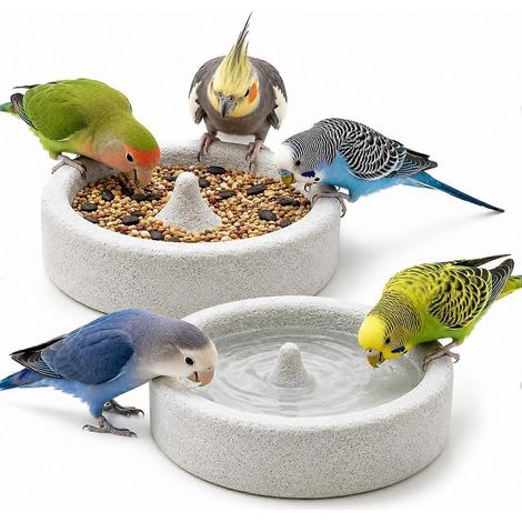Mangeoire à oiseaux en pierre ponce bol texturé 15 cm lot de 2 (1/4)