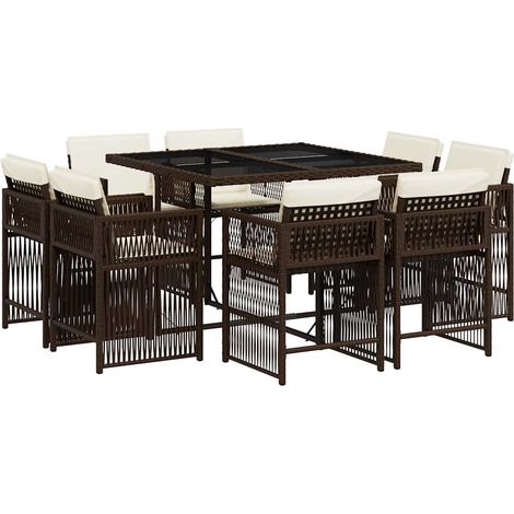 9 Piece Garden Dining Set with Cushions Brown Poly Rattan vidaXL (1/4)