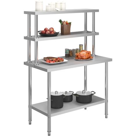 Table de travail de cuisine avec étagère 120x60x150 cm Inox
