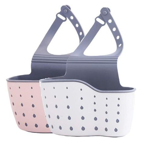 Porte éponge Organisateur d'évier de Cuisine et Salle de Bains Prise de Rangement Panier Suspendu Beige et Rose Cuisine et Salle de Bains Robinet de Rangement Panier Suspendu 2 pièces- (1/3)
