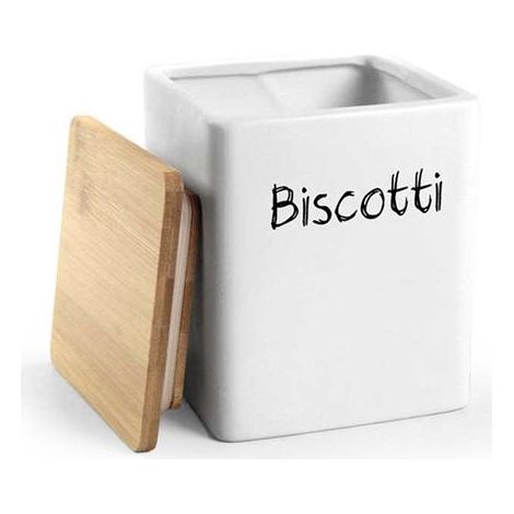 BISCOTTIERA IN CERAMICA QUADRATA 13X17CM CON TOP IN LEGNO (1/2)