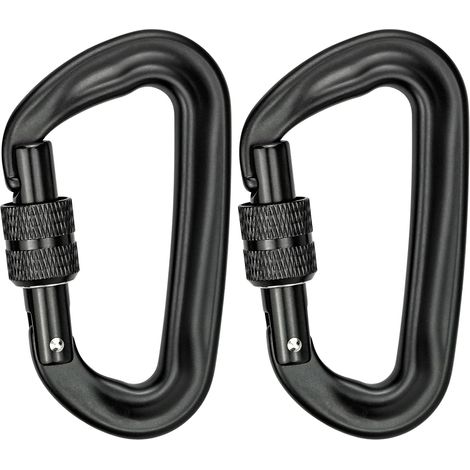 BRAVIX 2Pcs Mousqueton Escalade 12KN (1200KG) Robustes Mousqueton Aluminium Mousqueton à Verrouillage en Forme de D pour Hamacs Balançoire de Yoga Camping Porte-clés Chiens de Serrure (Noir)