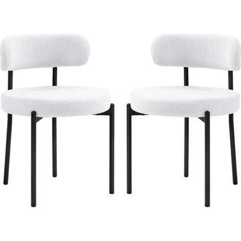 Set di 2 sedie da pranzo in poliestere con schienale e gambe in metallo, bianco crema (1/5)