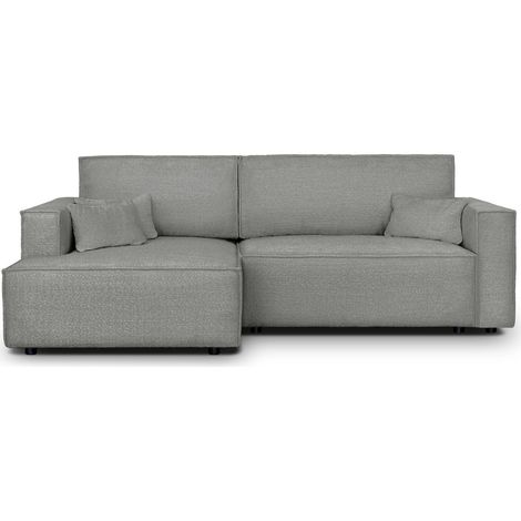 Canapé d'angle à gauche convertible 3 places en tissu bouclé gris clair - Asti (1/5)