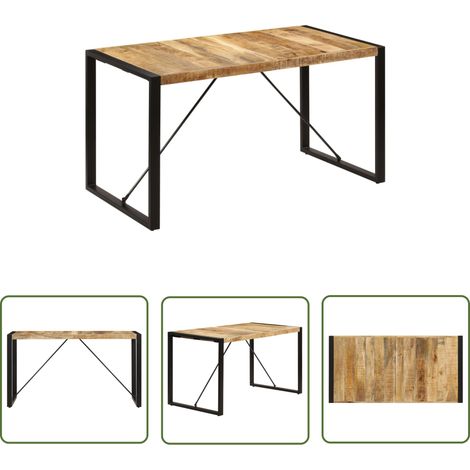 The Living Store Table à manger 140x70x75 cm Bois de manguier massif - Table À Manger Industrielle - Table Repas Bois Massif - Table À Manger Manguier - Meubles Industriels - Décoration Intérieure Mod (1/5)