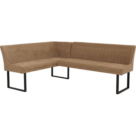 Eckbank HHG-542, Esszimmerbank Bank, Öko-Tex (310g/m²) Chenille Stoff/Textil Metall 159x210cm hellbraun (1/5)