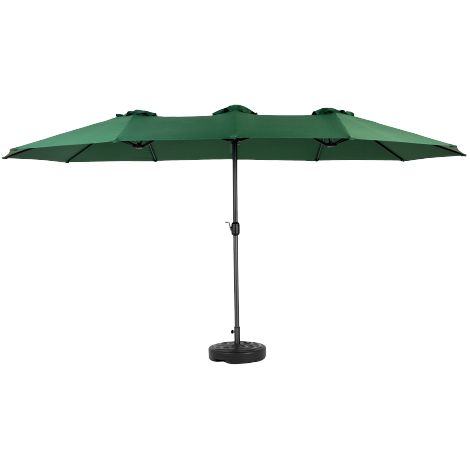 Parasol d'extérieur double face de 451 cm avec mât, couleur vert foncé. Base non incluse, idéal pour jardin, terrasse et balcon. (1/5)