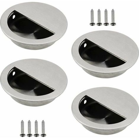 Lot de 4 Poignées Encastrées en Acier Inoxydable Argenté Poignée Porte Coulissante Ronde Ø50mm avec un Trou Semi-circulaire de 40 x 20mm Facile à Tirer - pour Porte Coulissante ou Autre Meuble, (1/5)