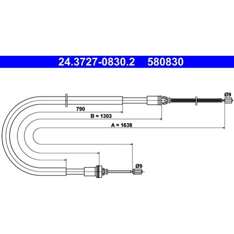 Tirette à câble, frein de stationnement ATE 24.3727-0830.2 PEUGEOT 4745 N4