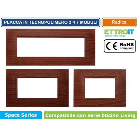 Placca Plastica Quadrata Serie Space 3P Colore Radica Compatibile Con Bticino Living Light (1/4)