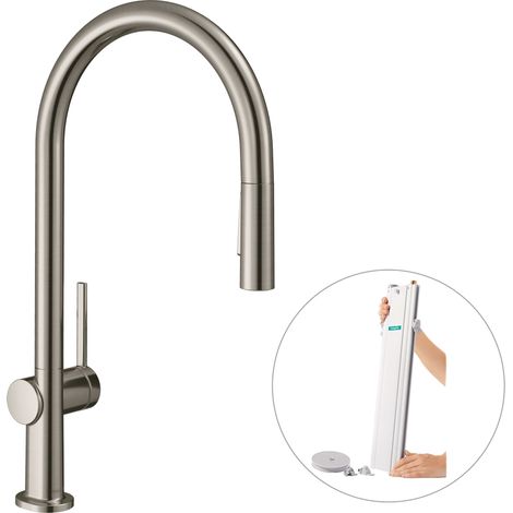 Hansgrohe M54 - Miscelatore da lavello Talis con doccetta estraibile, sBox, simil inox 72801800 (1/5)