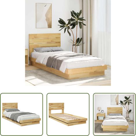 vidaXL Holzbett - Massivholzbett mit Kopfteil ohne Matratze 75x190 cm Eichenholz (1/5)