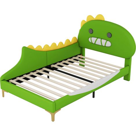 Cama infantil de dinosaurio cartoon 90 x 200 cm verde en PU y MDF (1/5)