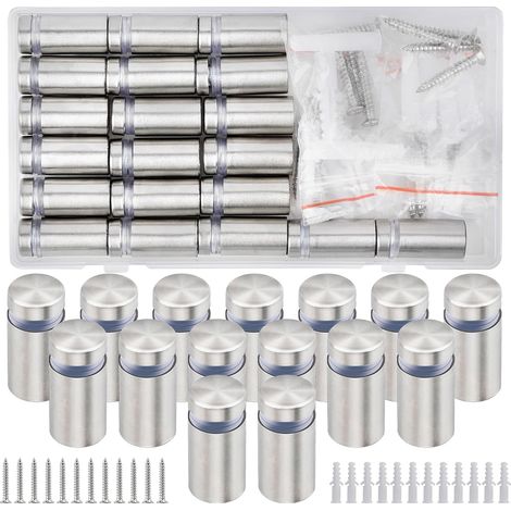 Lot de 20 fixations pour panneaux, clous publicitaires, fixations publicitaires, vis de fixation pour montage et fixation en verre, miroir en acrylique, cadre photo (12 x 25 mm) (1/5)