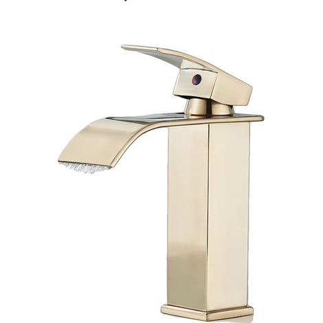 Grifo de lavabo, acero inoxidable, monomando, escobilla corta, color dorado. (1/2)