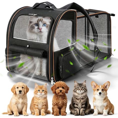 Extensible Sac de Transport pour Chat Chien, Jusqu'à 7 kg, Noir (1/5)