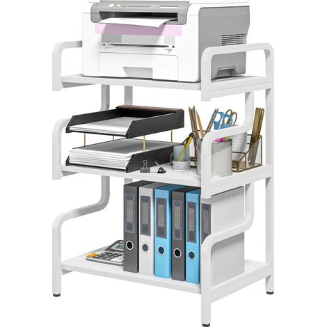 Supporto per Stampante Industriale a 3 Livelli 55x40x77 cm in Metallo e Truciolato Bianco