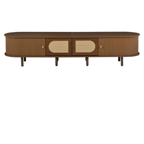 Mueble TV con 2 Puertas y 2 Puertas Correderas, para Salón, en MDF, Roble Oscuro, 180 × 40 × 40 cm (1/5)