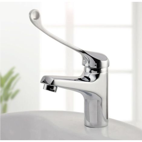 Basin mixer tap with medical handle – Bright chrome accessible tap – Easy installation with included accessories – For public and hospital use (1/5)