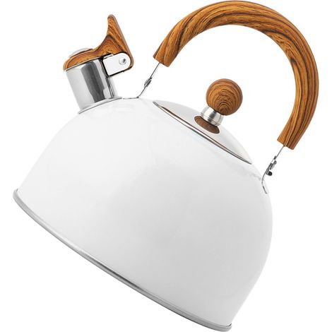 Bouilloire électrique avec sifflet, en acier inoxydable, poignée pliable, 2,5 litres, blanche (1/5)