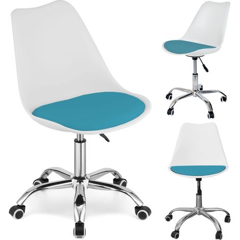 Sedia girevole bianca con cuscino blu (1/5)