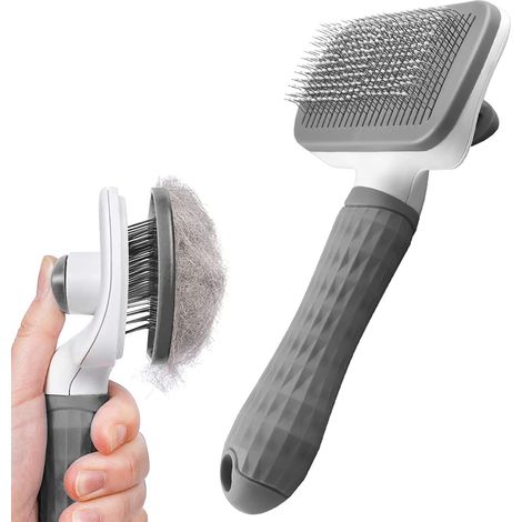 Brosse pour chien et chat, peigne de toilettage, brosse autonettoyante à lécher avec manche lisse, outil de toilettage pour animaux de compagnie avec bouton pour démêlage et massage. (1/5)