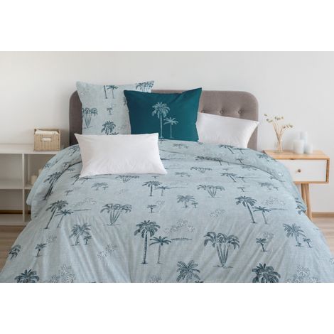 Parure de couette 3 pieces coton 57 fils bleu 220x240 cm - TINGHIR (1/3)