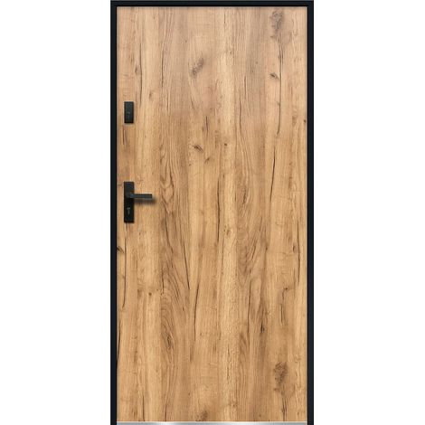 Vente-Unique – Porte d'entrée acier pleine 207 x 100 cm – épaisseur 55 mm – poussant droit – affaiblissement acoustique 29 dB – isolation thermique 1.5
