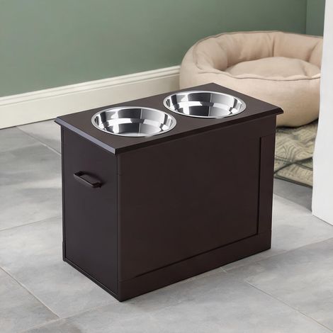 Gamelle pour chien marron en bois 60 x 30 x 41 cm (1/5)