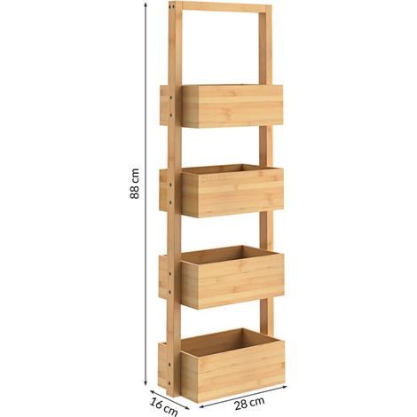 Bamboo bathroom shelf 4 tier 88x28x16cm
