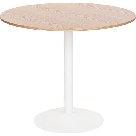 Mesa de comedor y cocina redonda estilo boho tablero de MDF ø 90 cm base de hierro con acabado en pintura en polvo chapa roble claro Tino (1/5)