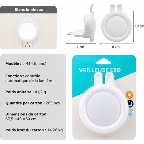 Veilleuse LED murale à capteur crépusculaire prise EU 0,5W blanche 414 414 réf 1272 7,7 × 8 × 7,74 cm 100 g – Livraison gratuite