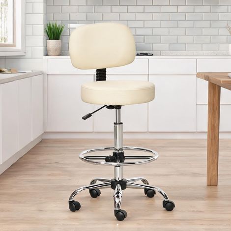 Tabouret de bar pivotant en simili cuir beige réglable en hauteur (1/5)