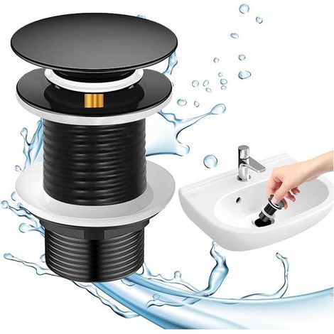SHINING HOUSEDrain d'évier noir (sans trop-plein), drain (sans trop-plein), drain d'évier, drain d'évier escamotable, drain d'évier universel, drain escamotable automatique pour lavabo de comptoir (1/5)