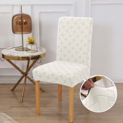 Irovami Housse de chaise de salle à manger épaisse en jacquard alterné, anti-taches, extensible et rétractable, beige (1/5)