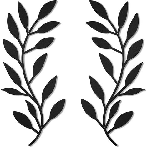 Lot de 2 décorations murales en métal représentant des feuilles d'arbre, des branches d'olivier et des volutes en fer forgé, à suspendre au-dessus du lit ou dans le salon. (1/5)