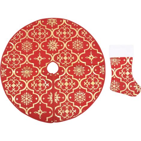 Jupe de sapin de Noël de luxe avec chaussette, tissu rouge, 150 cm (1/5)