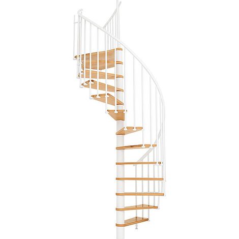 Wendeltreppe 11 Stufen - erreichbare Höhe 2.09 bis 2.59m - Durchmesser 140cm - weiße Struktur und Buchestufe - BERL140-BH-11 (1/5)