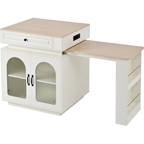 Îlot de cuisine extensible blanc avec LED, prises USB/Type-C et roulettes MODENUIT (1/5)