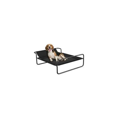 Lit surélevé pour chien et autres animaux domestiques, avec repose-tête, en tissu micro-perforé noir, 106 × 81 × 33 cm (1/5)