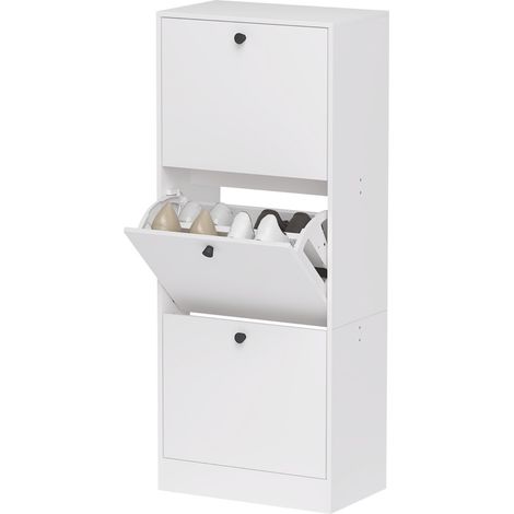 Scarpiera stretta a 3 ante ribaltabili bianca 47 x 28 x 115 cm (1/5)