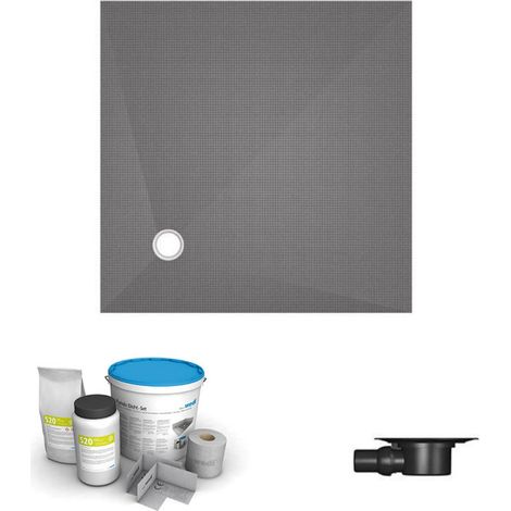 Receveur de douche à carreler 90 x 90 WEDI Fundo Primo carré écoulement excentré + bonde horizontale + kit d'étanchéité