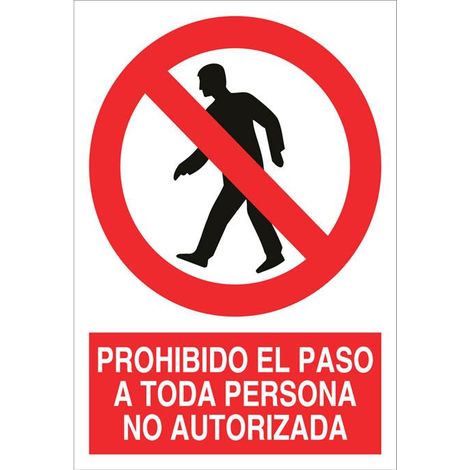 Señal adhesiva 210x148mm con pictograma de prohibido paso para no autorizados
