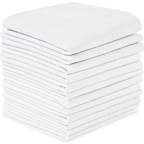 Lot de 12 mouchoirs de poche doux pour homme, mouchoirs de qualité supérieure en coton blanc, mouchoirs classiques pour homme et femme (1/5)