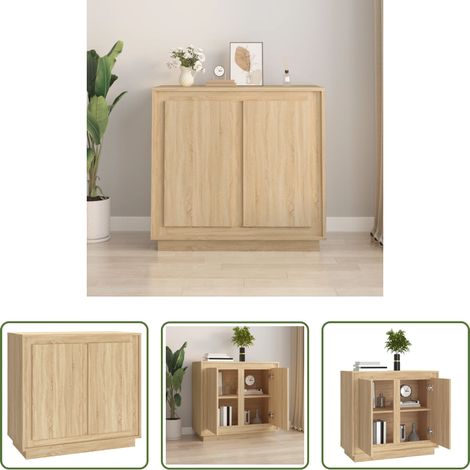 vidaXL Rangement bois - Buffet chêne sonoma 80x34x75 cm bois d'ingénierie (1/5)