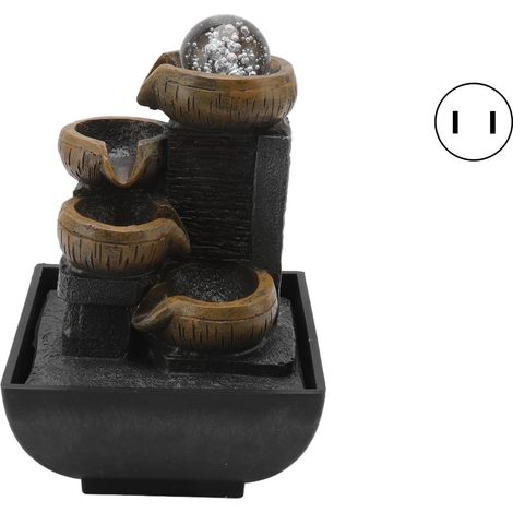 Fontaine de bureau décorative, ornement d'eau coulante en résine avec perles lumineuses colorées, prise américaine 110V